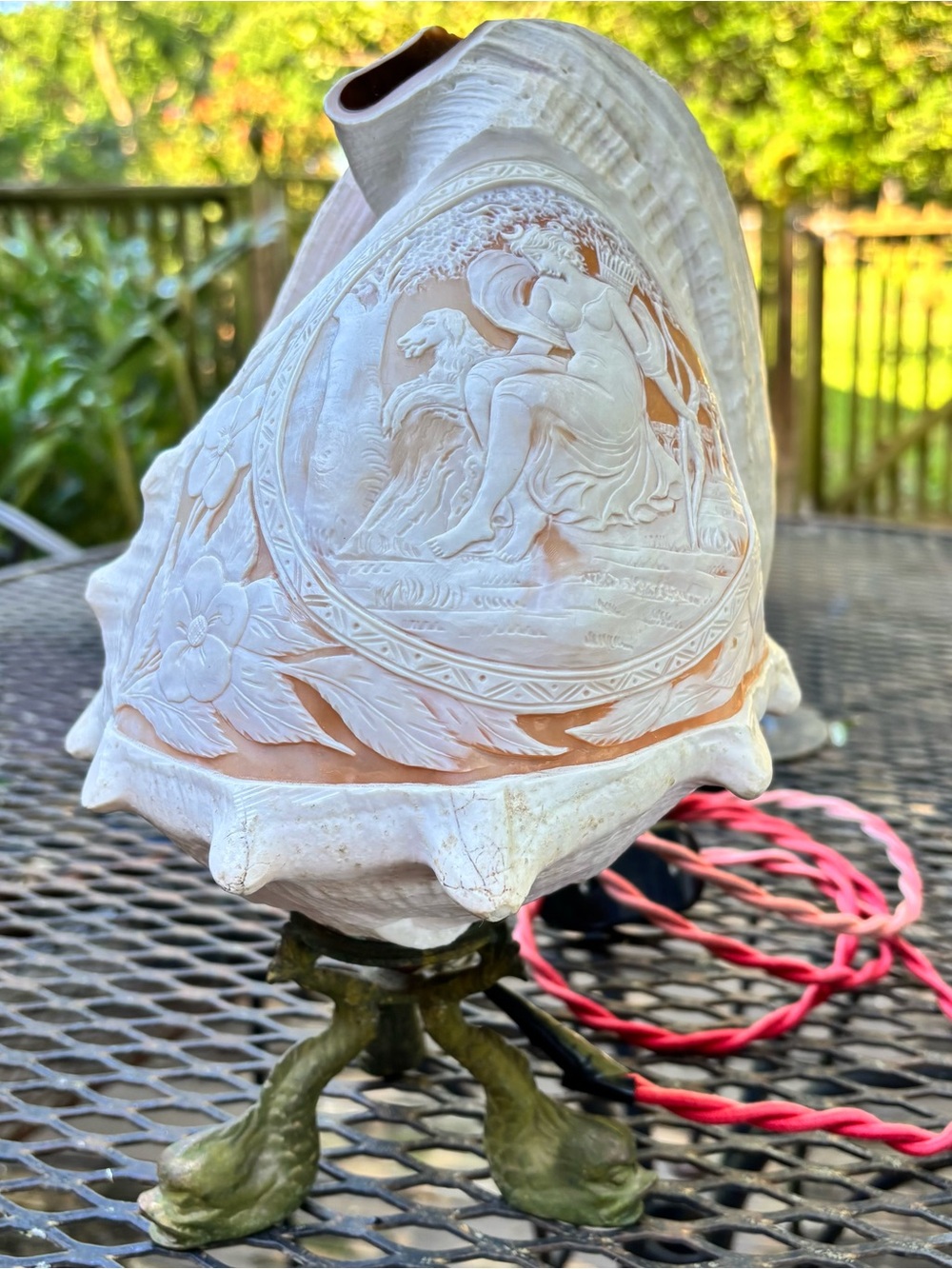 Amazing antique carved shell cameo light